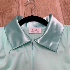 Vintage 1950s Lucie Ann Robe Dressing/Hostess Gown/Robe, Aqua Green, Satin Trim, Zip Front, Medium, Made in USA image 5