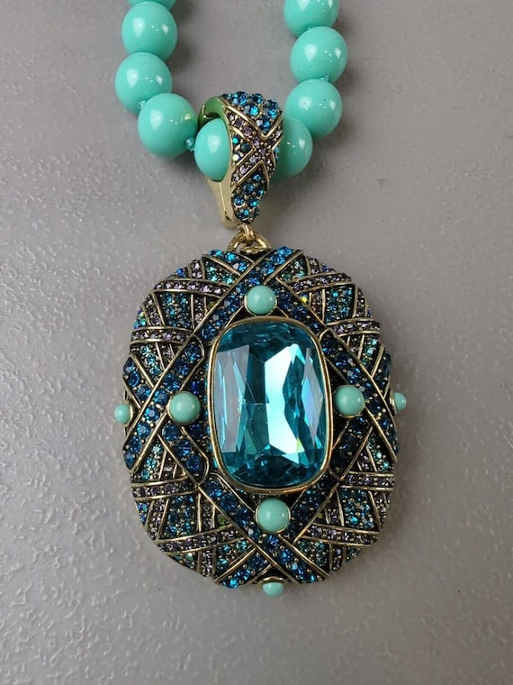 Heidi Daus Crystal Teal Enhancer Pendant Beaded Necklace