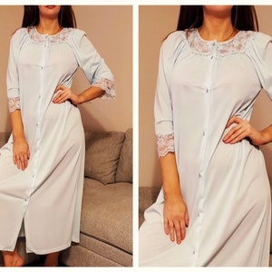 1960s Gilead Long Soft Light Blue Robe/Day or Morning Dress/Dressing Gown, Long Sleeves, Made in USA, Size Medium