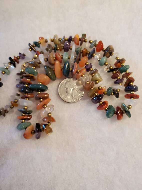 Collier Vintage En Pierres Polies - Améthyste, Agate, Aventurine, Quartz - Occasion