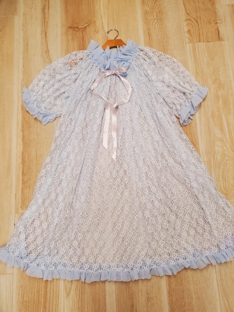Ultra Feminine GM Light Blue Lacy Frilly Nightgown Knee | Etsy