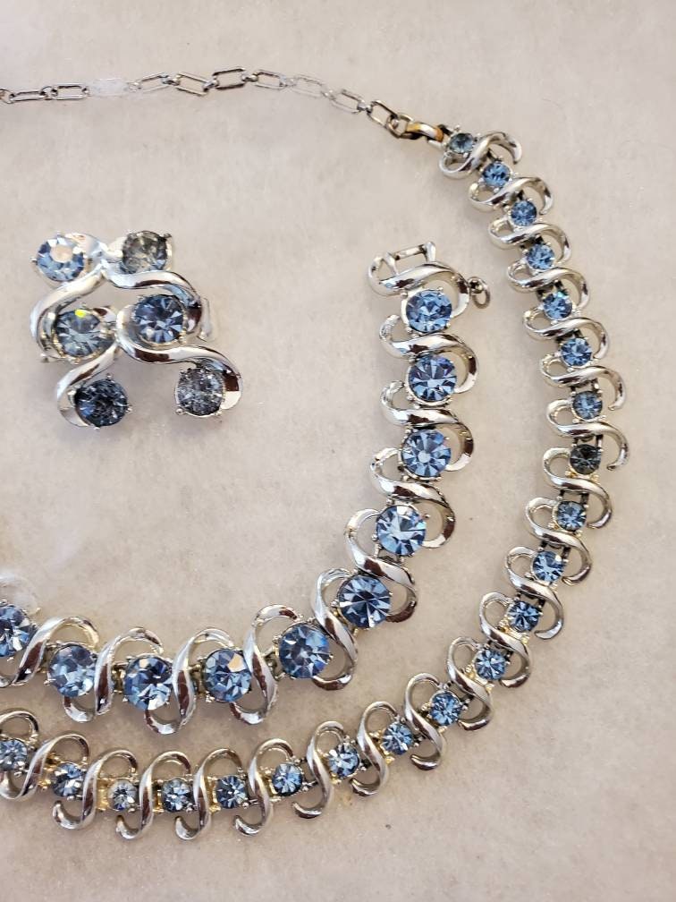 Vintage 1950s Coro Blue Aquamarine Rhinestone Necklace | Etsy