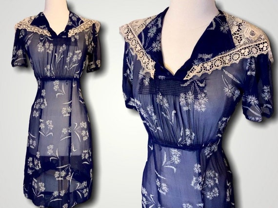 1920s/30s Silk Dress Antique Vintage Sheer Linger… - image 1