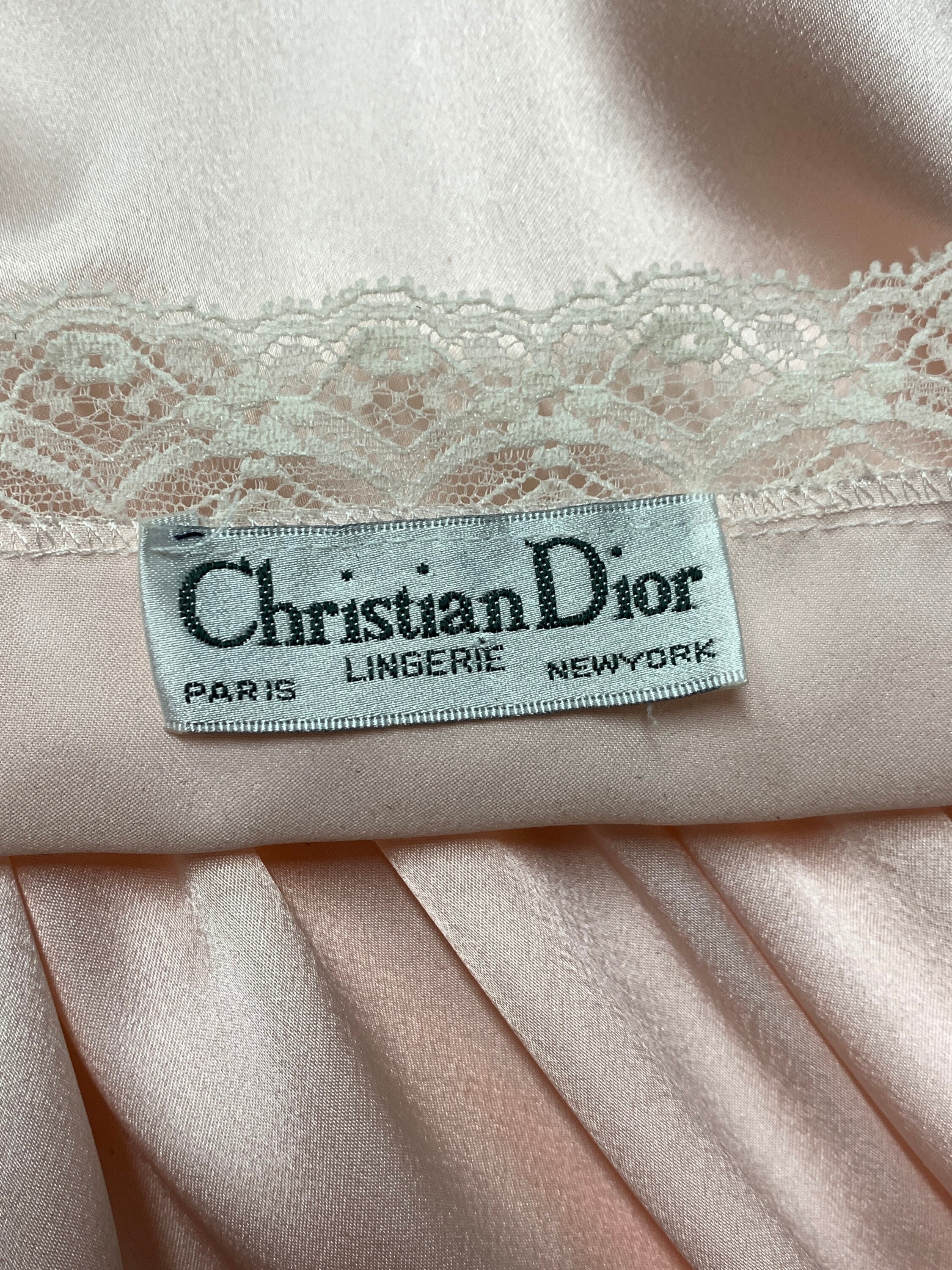 Vintage Dior Pink Nightgown Satin Nighty Lace Vintage Sleeveless
