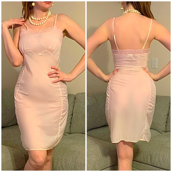 1940s Miss Swank Pink Slinky Satin Slip/Nightgown