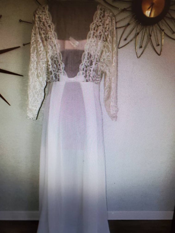 Vintage Olga Robe/Dressing Gown, Ivory w See Thru… - image 9