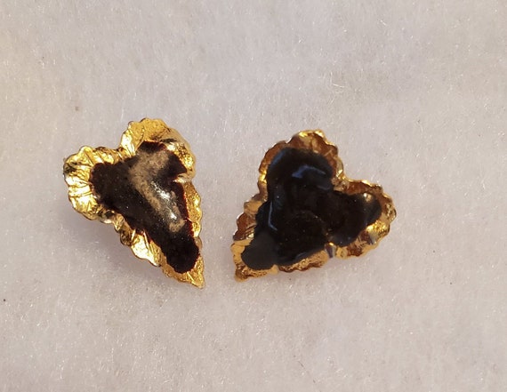 Gold Plated Black Leaf Pierced Earrings, 3/4