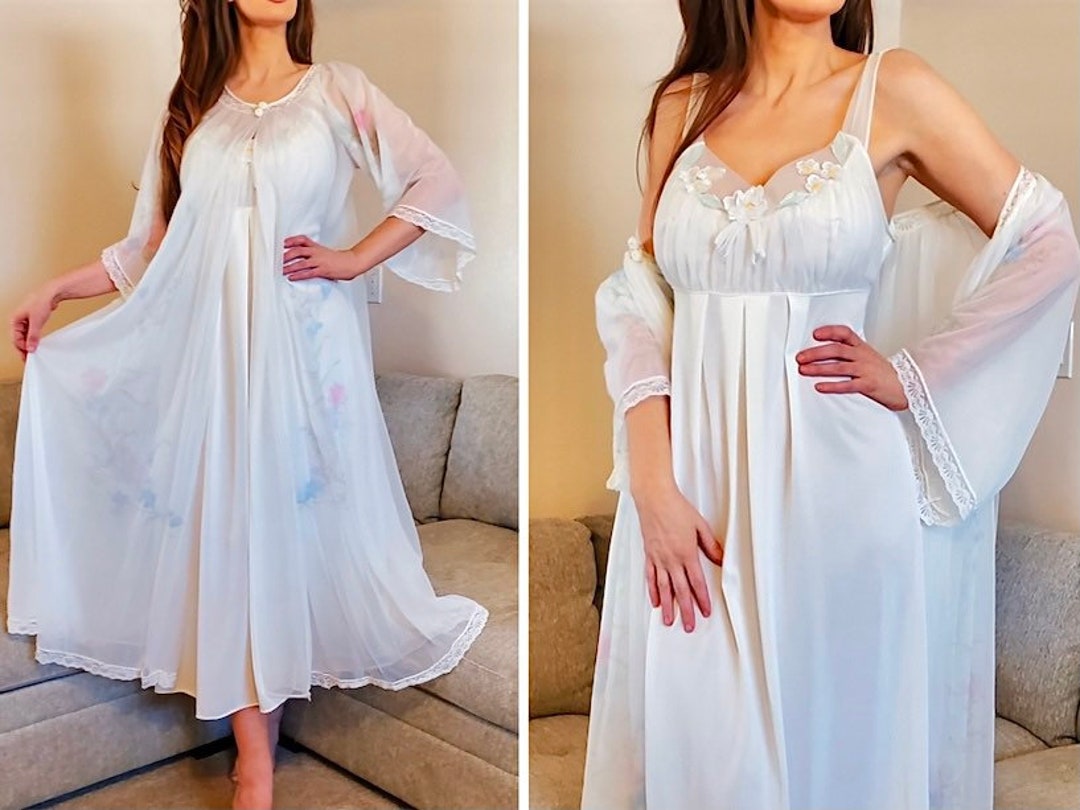 Vintage Peignoir Set Nightgown Robe, Intime for I Magnin - Main Image