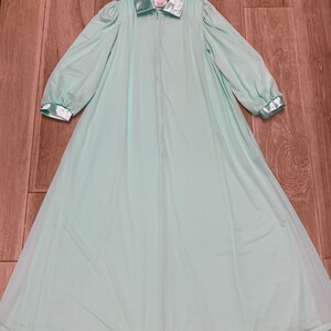 Vintage 1950s Lucie Ann Robe Dressing/Hostess Gown/Robe, Aqua Green, Satin Trim, Zip Front, Medium, Made in USA image 2