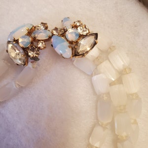 1930s Czech Satin Atlas Glass Juliana (unsigned) 3 strand necklace, Cream with an Elegant OPAL glass closure, Beautiful