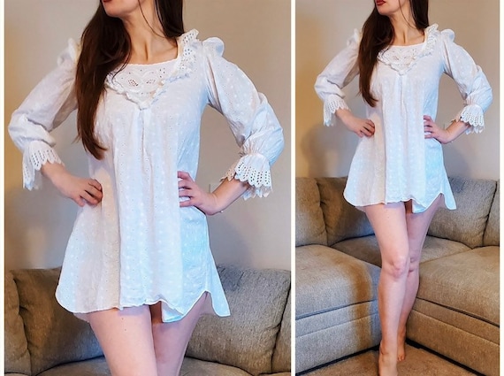 Vintage Priamo New York Night Shirt Nightie Nightgown Eyelet