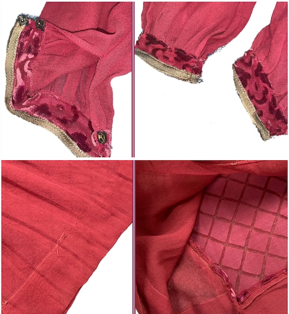 Antique 1920’s Dress Velvet Burnout Silk, Gown, V… - image 7