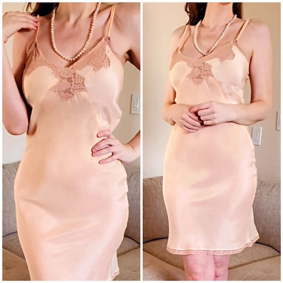 Vtg 30s Silk Peach Slip/Nightgown/Dress, NRA LABEL