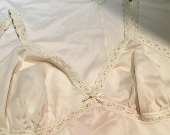 Vintage 1960s Olga Nude Full Slip with Lace Straps and Trim, Behind Every Olga There Really is an Olga Lingerie, Sexy, Size 34, Ivory/Nude