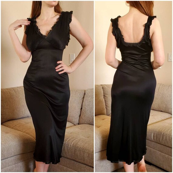 Very Rare 1940s Vanity Fair Black Nylon Nightgown