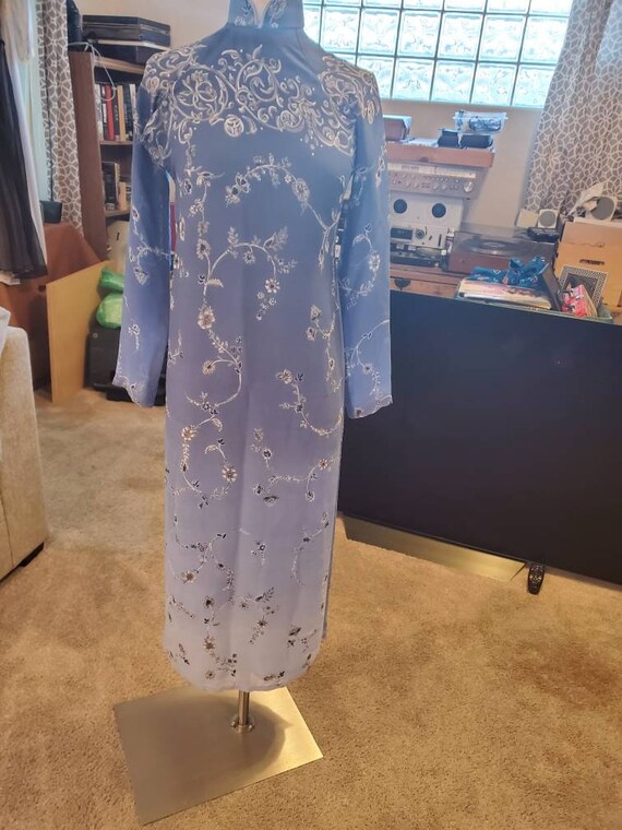 Handmade Lined Elegant Blue Cheongsam Dress with … - image 1