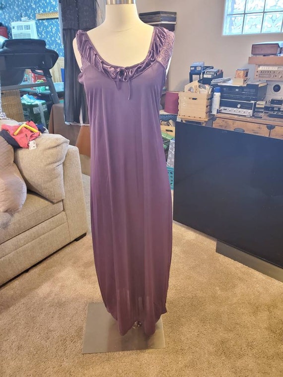 1960s Purple Long Sleeveless Nightgown & Short Sl… - image 4