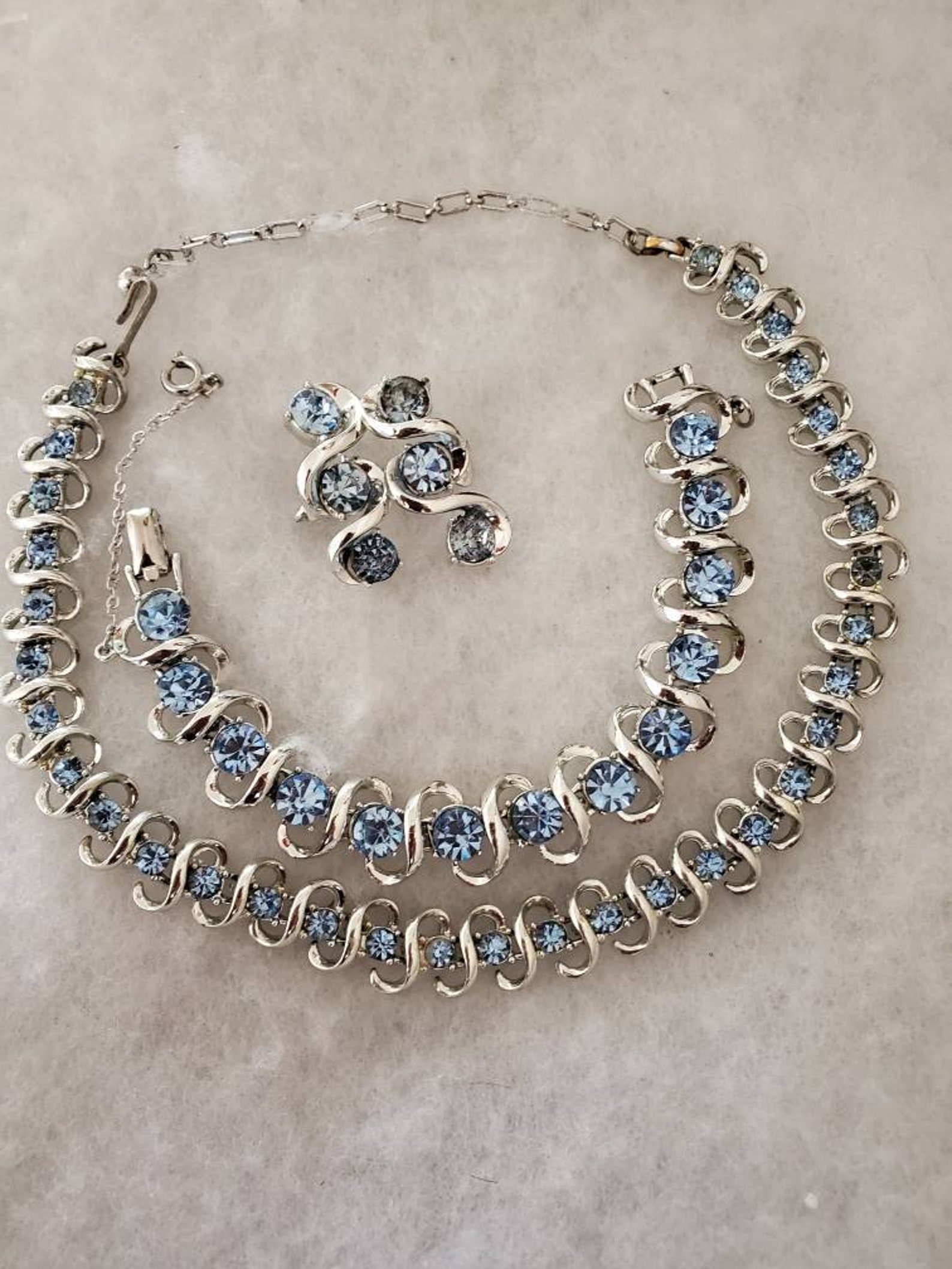 Vintage 1950s Coro Blue Aquamarine Rhinestone Necklace, Bracelet With ...