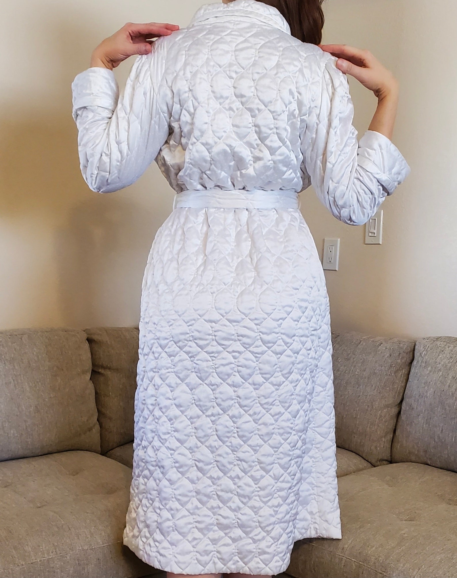 Vintage Quilted Robe by Vandemere olga White Padded Large Etsy