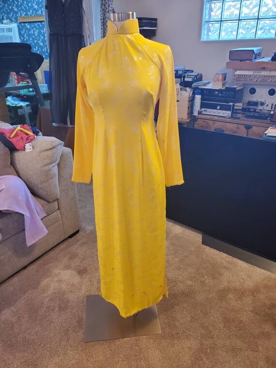 Handmade Lined Elegant Yellow Cheongsam Dress wit… - image 1
