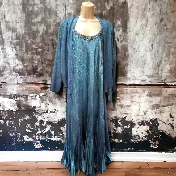 Komarov Woman Nordstrom Plus Teal Pleated Blue Gown Dress Set 1X Retail 535