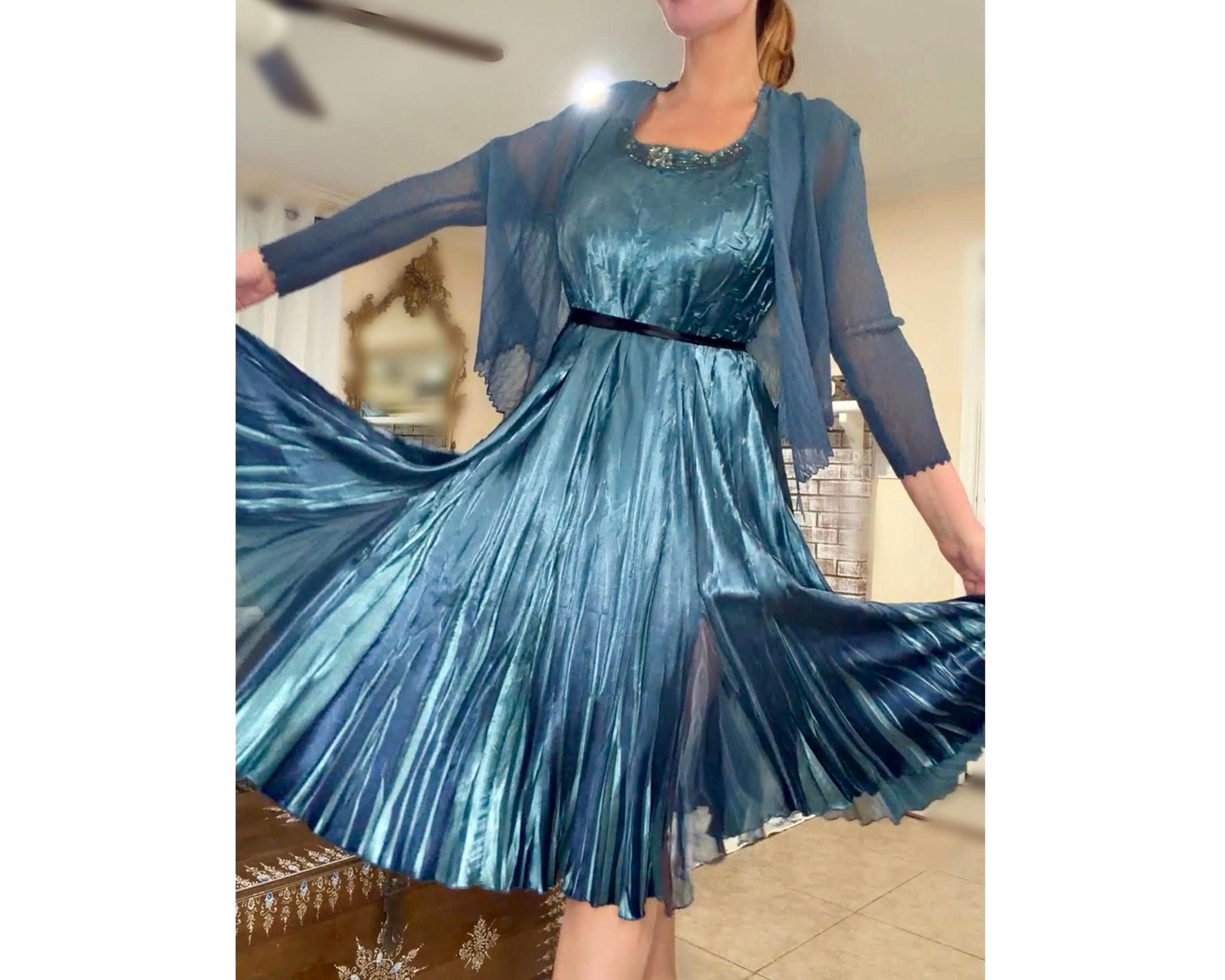 nordstrom blue formal dress Jacket Komarov Dresses For Women Komarov Iridescent Teal Blue Gown Dress And Jacket Set • 1X • Pleated • Retail 535 • • Evening Dress • Below The Knee new year party dress
