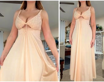 Vintage 1960s Olga Nightgown • Champagne Gold • Semi Sheer Bust • Size 34 • Rare Early Piece  'Behind Every Olga' Gown Lingerie