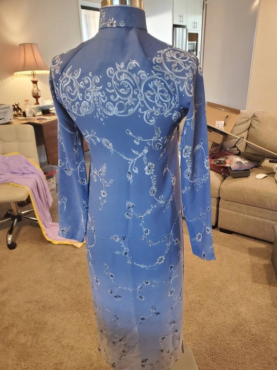 Handmade Lined Elegant Blue Cheongsam Dress with … - image 6