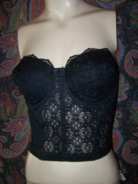 Vintage Sears Black Lacy Strapless Corset Bustier… - image 9