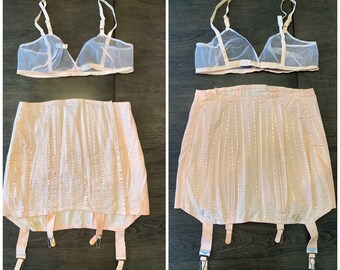 Vintage 1920s Open Bottom Girdle / Corset by Lady Lyke With Sheer Bra by Bestform  36C, Peachy Pink, Museum Quality 
