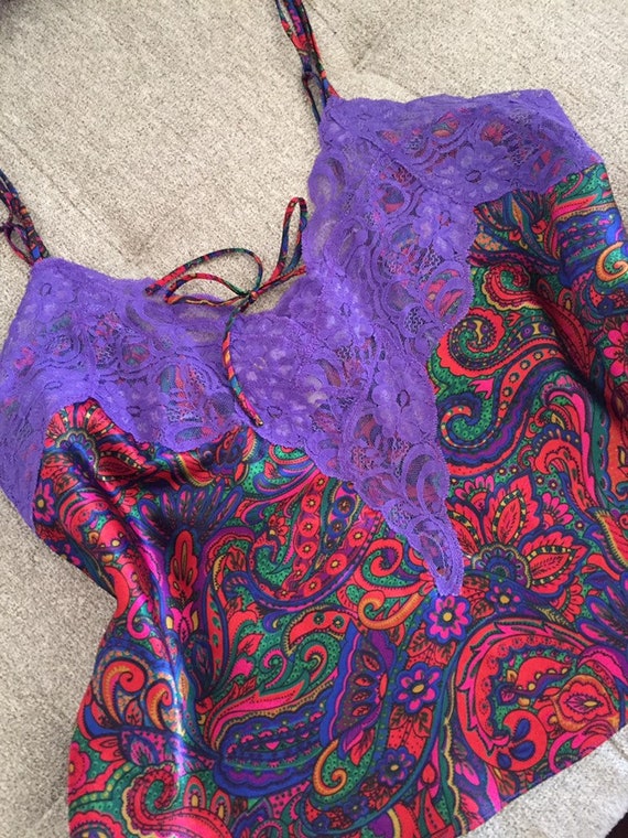 Vintage Victoria's Secret Camisole/tank Top, L, Orange Psychedelic Paisley  and Purple Lace Tie Front, Gold, Label Lingerie -  Canada
