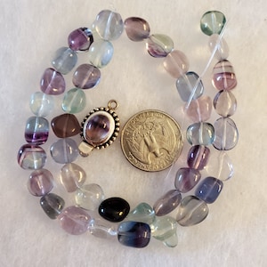 Strand of Beautiful Ethiopian Multicolor Fluorite 8-10MM Beads with a Matching Custom Purple Fluorite Sterling Clasp