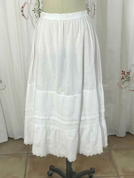 Vintage 1900s Edwardian White Petticoat, Skirt, 1… - image 1