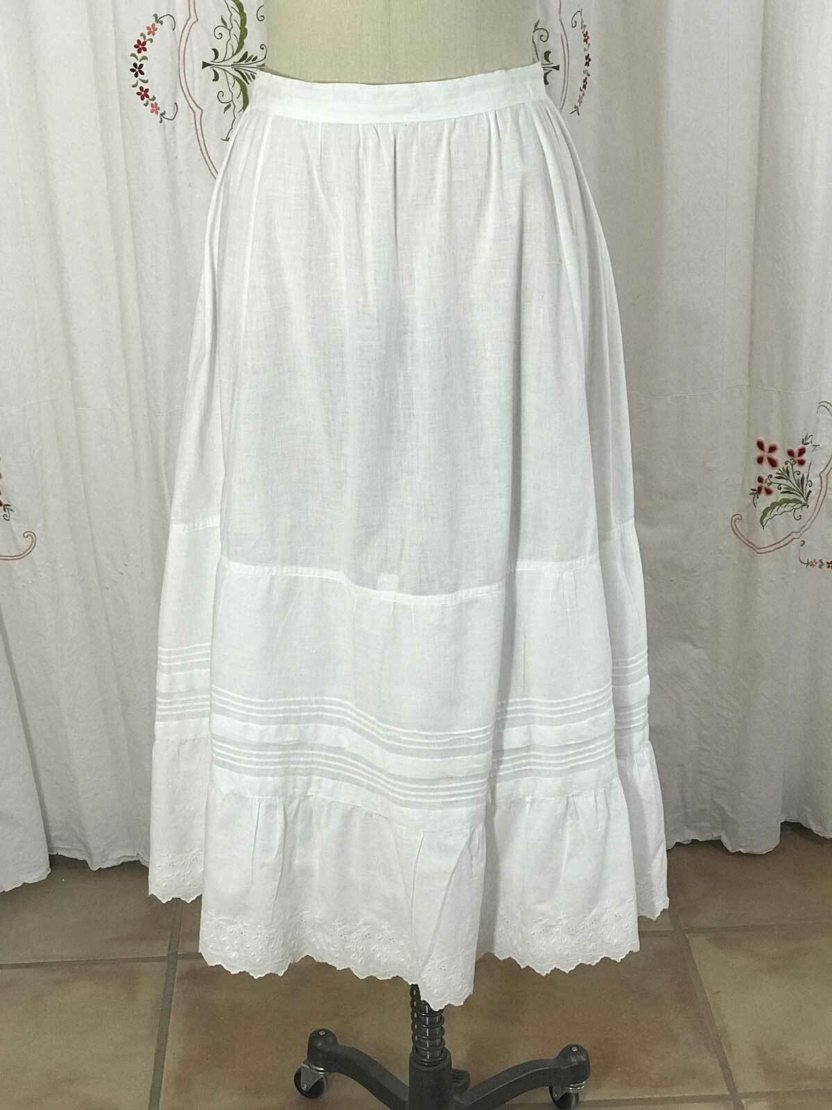 Vintage 1900s Edwardian White Petticoat, Skirt, 100% Cotton 