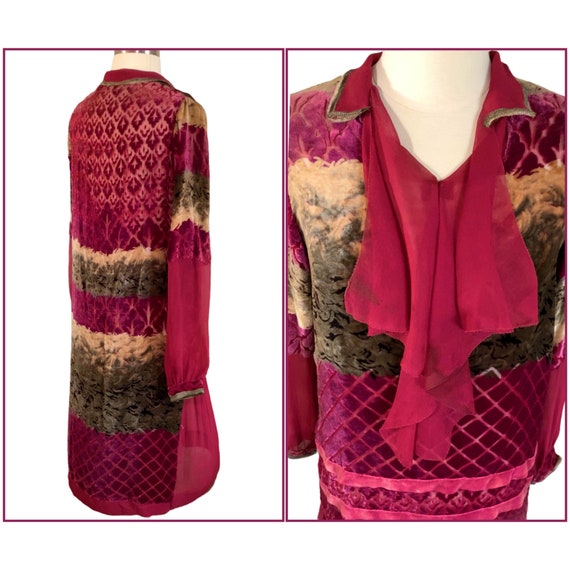 Antique 1920’s Dress Velvet Burnout Silk, Gown, V… - image 9
