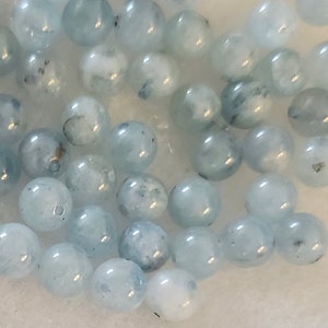 Natural Opaque Baby Blue Aquamarine 6.5mm Smooth Round Beads, Light Blue Round Shape, 110 Carats, Total of 55 Beads (15 inches)