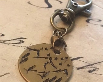 Night Sky Mountain Bag Charm, Bronze aluminum, hypoallergenic, hand stamped, free style stamping, giftables, mountains, nature