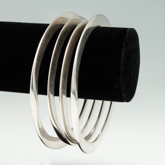 Four Oval Silver Bangles - image 5