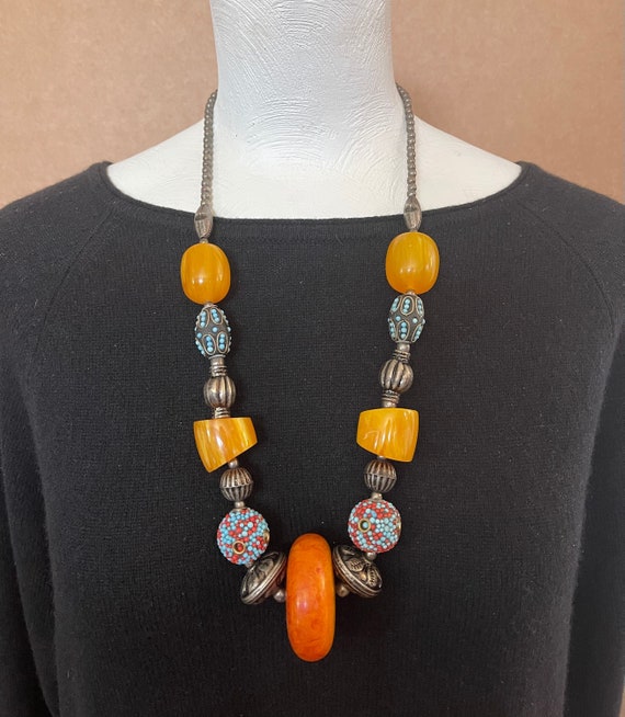 Colorful Bakelite Beaded Tribal Necklace