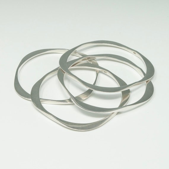 Four Square Silver Bangles - image 1