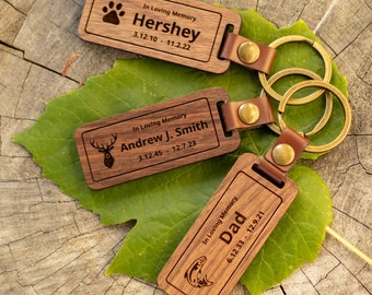 In Loving Memory Keychain Hardwood w/ Leather Accent