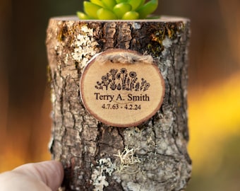Floral Succulent Holder Urn, Unique Sympathy Gifts, Ashes Keepsake, In memory of Mom Urn Home Decor, Rustic log Urn