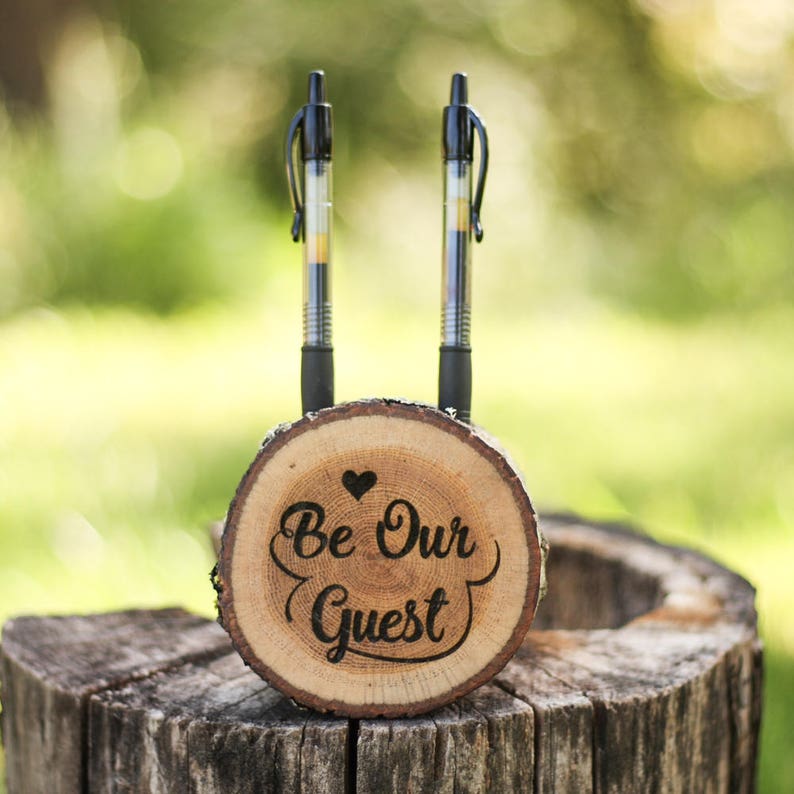 Wedding Guest Book Pen Holder Happily Ever After Rustic Pen Etsy