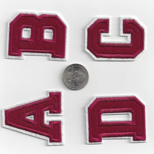Iron on letters embroidered BURGUNDY RED top quality.  2 1/4 inch tall