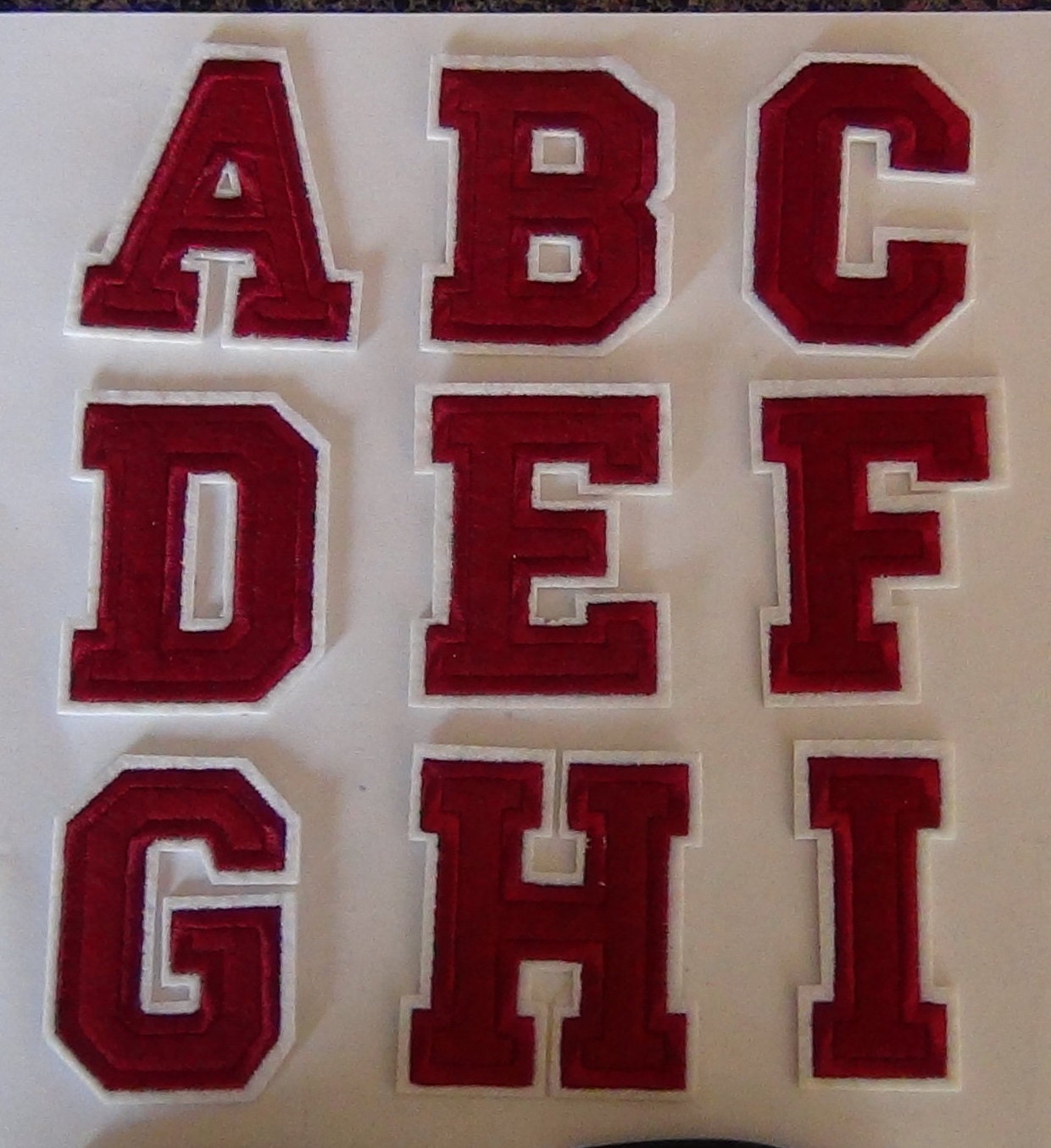 Red Iron on letters and numbers Burgundy two tone Two inches a b c d e f g  h i j