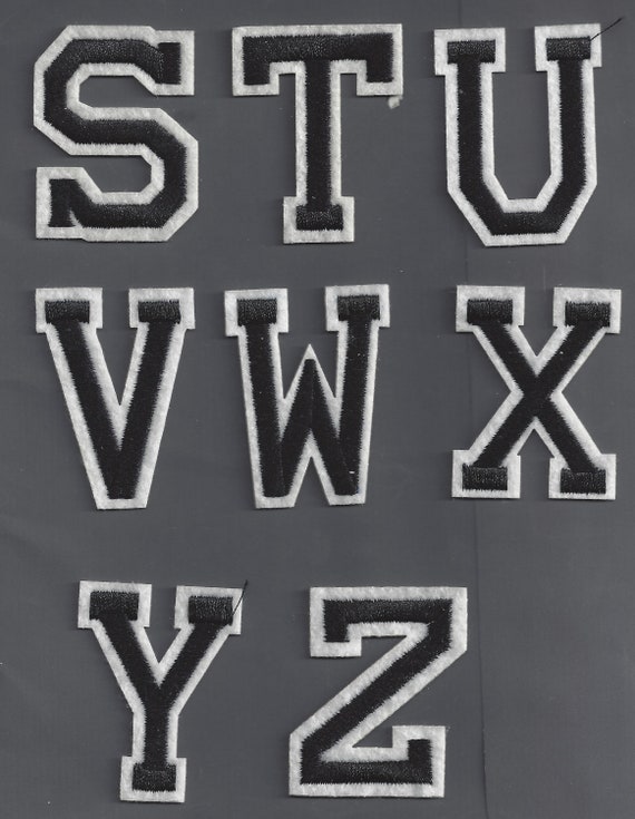 Iron on Letters Embroidered Black on White Border Top Quality. 2