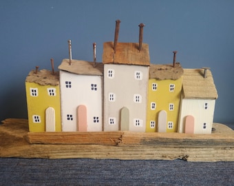 Handmade Driftwood Cottage Sculpture, Coastal Home Decor