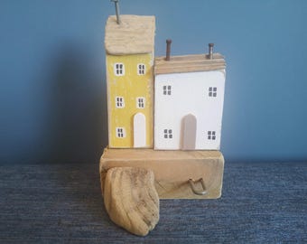 Miniature Driftwood House Sculpture, Rustic Coastal Decor