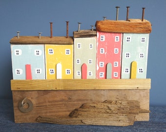 Driftwood Cottage Sculpture, Coastal Seaside Shelf Decor