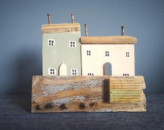 Handmade Driftwood Cottage Sculpture: Coastal Rustic Home Decor